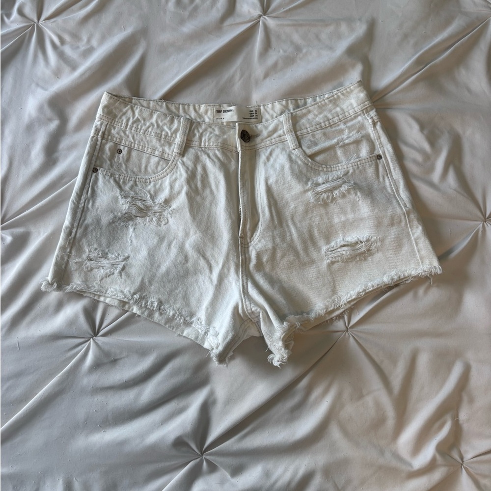 Women's White Distressed Denim Shorts